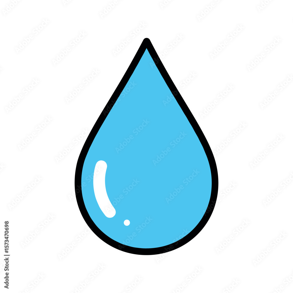 Simplified blue water droplet icon with black outline – stock vector in colorful flat style Simplified blue water droplet icon with black outline – stock vector in colorful flat style