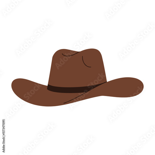Wide-brimmed brown cowboy hat with black band – stock vector in colorful flat style
