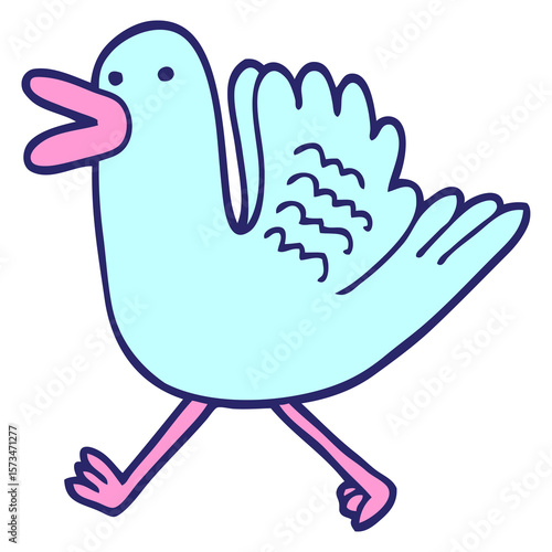 cartoon duck running in bright neon color