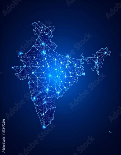 blue wireframe dots India map