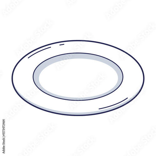Simple white porcelain plate with blue rim design – stock vector in colorful flat style