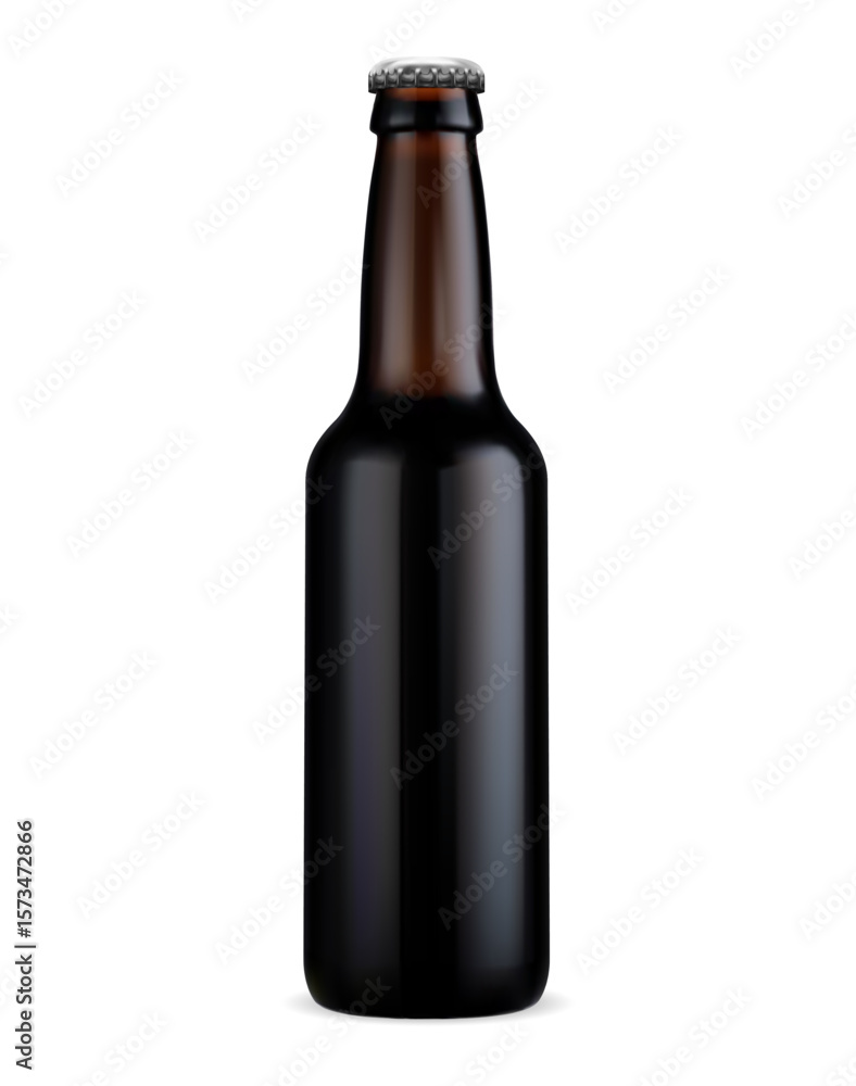 Beer bottle. Small craft ale dark glass mockup. Cool pub brewery brand concept, advertising template design. Amber glasses bottle with silver cap, minimalist alcohol lager Beer bottle. Small craft ale dark glass mockup. Cool pub brewery brand concept, advertising template design. Amber glasses bottle with silver cap, minimalist alcohol lager