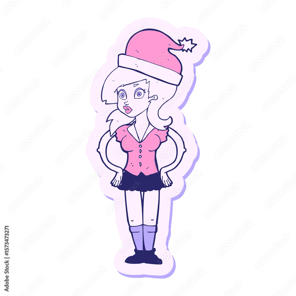 sticker of a cartoon santas helper in bright neon color sticker of a cartoon santas helper in bright neon color