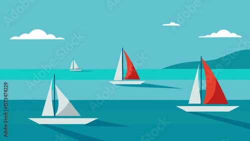 A vibrant summer regatta with yachts and sailboats cruising across the sparkling blue ocean water under a clear sky