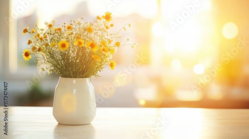 Wallpaper Mural Bright yellow flowers in a vase on a table with sunlight streaming in Torontodigital.ca