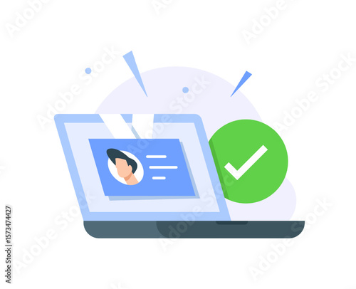 account successfully created,registration successful,id card on laptop screen concept