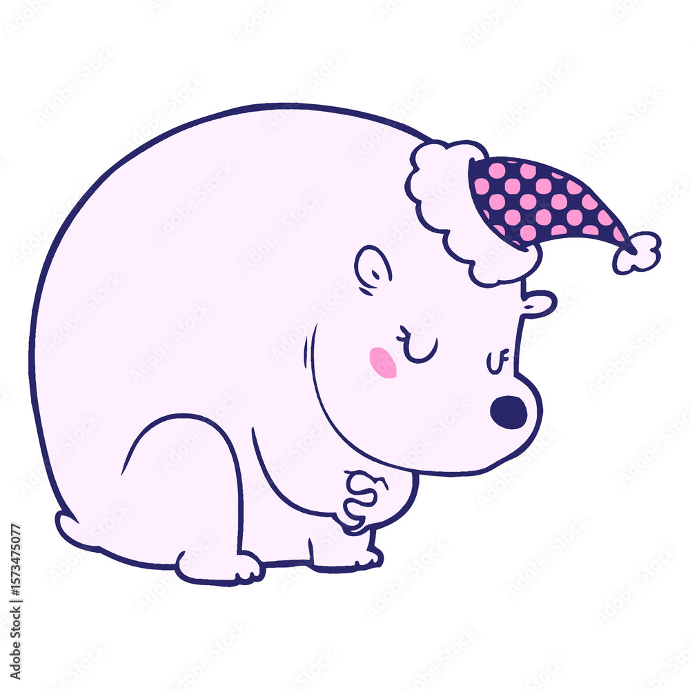 Obraz premium cute hand drawn comic book style illustration of a polar bear wearing santa hat in bright neon color