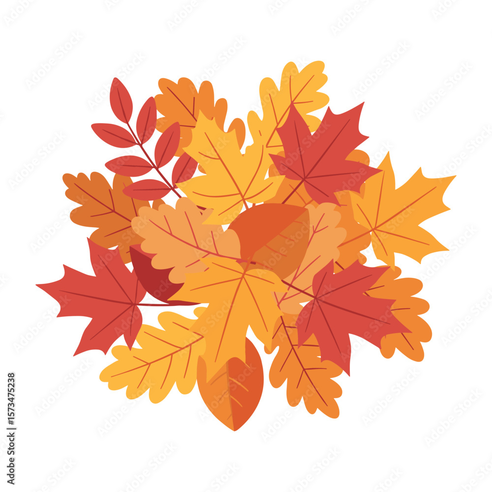 Collection of autumn leaves in red and orange shades – stock vector in colorful flat style