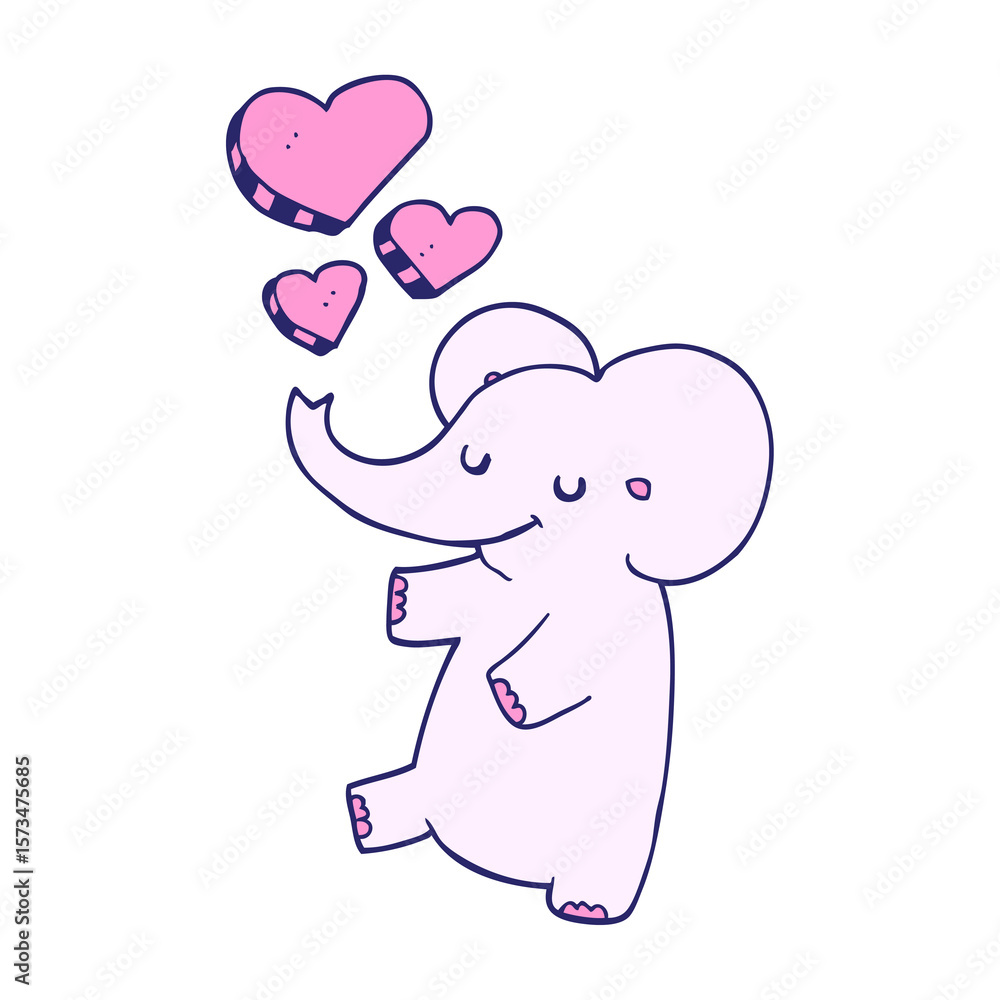 Obraz premium cartoon elephant with love hearts in bright neon color
