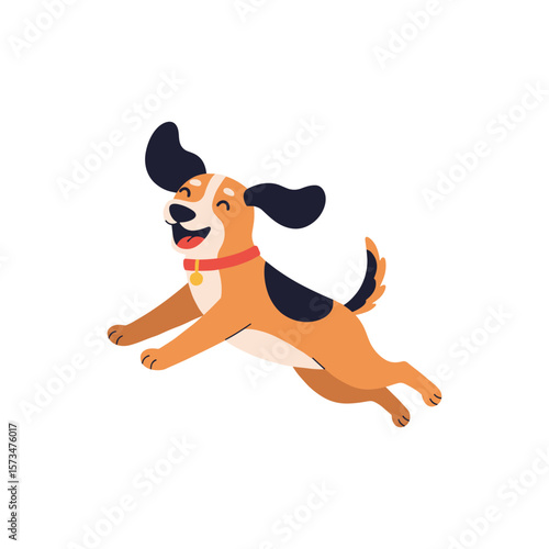 Happy beagle cartoon illustration of joyful jumping dog – stock vector in colorful flat style