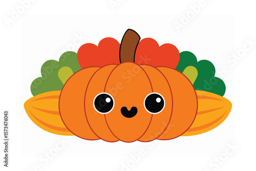 Cheerful Kawaii Thanksgiving Centerpiece Illustration