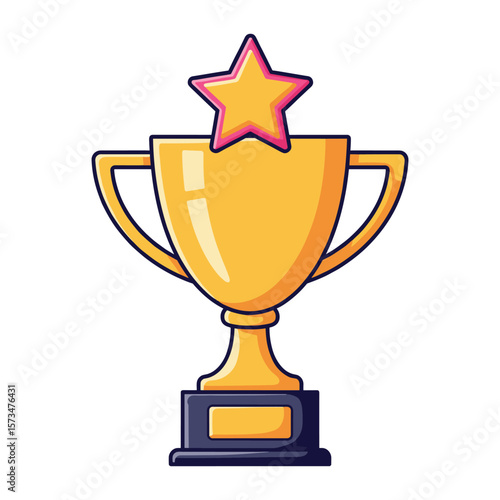 Golden trophy with star on top - achievement and success icon – stock vector in colorful flat style