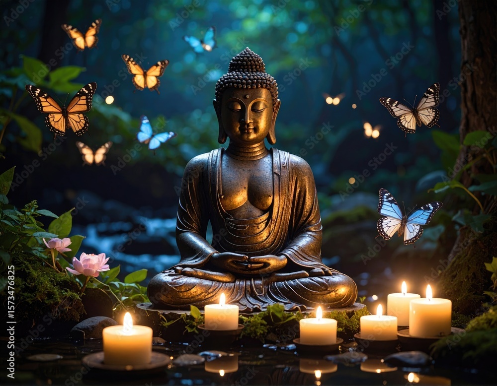 Fototapeta premium Buddha statue in a serene forest setting