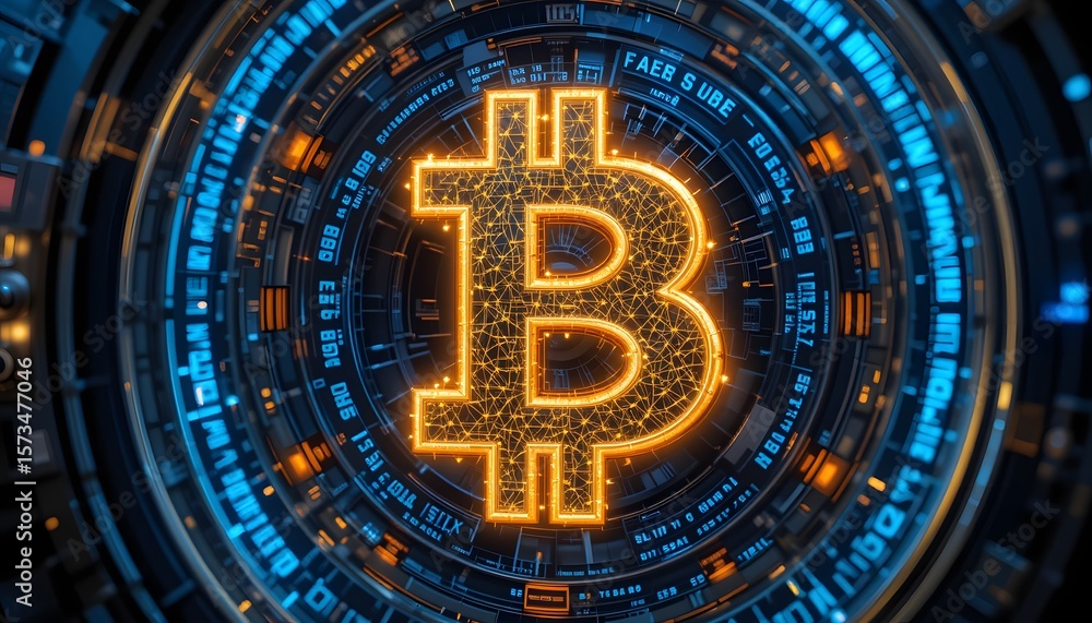 Fototapeta premium futuristic glowing bitcoin symbol