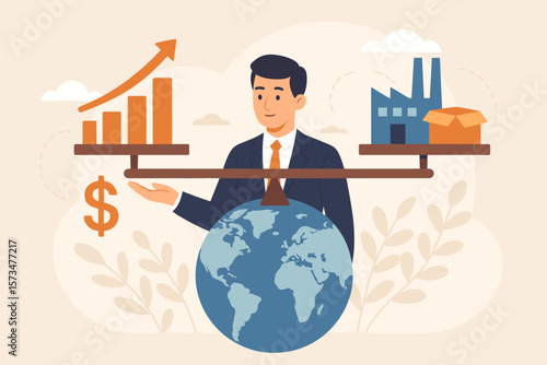Demand vs supply balance. World economic supply chain problem. Market pricing model for goods and service. Cost or retail concept. Businessman holding seesaw balance.