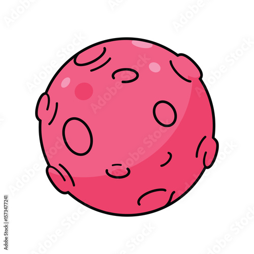 Pink cartoon style planet with craters in space illustration – stock vector in colorful flat style