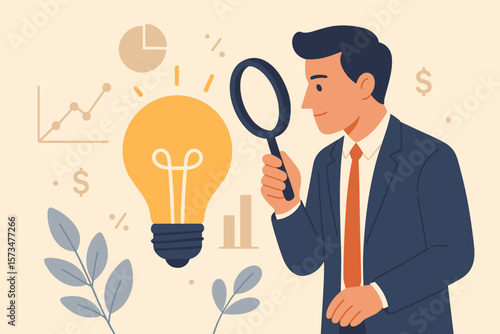 Business idea validation and market research for viability. Businessman evaluating success and profitability. Concept for innovation, startup strategy, analysis and growth.