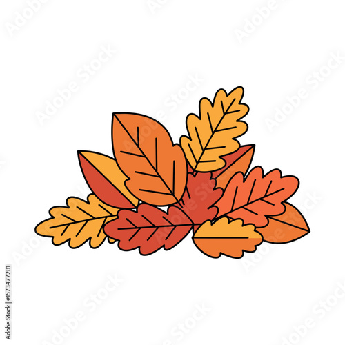 Colorful autumn leaves pile with various leaf shapes and colors – stock vector in colorful flat style
