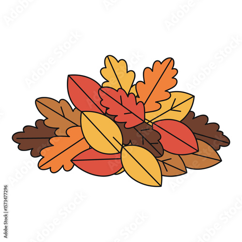 Colorful autumn leaves pile illustration – stock vector in colorful flat style