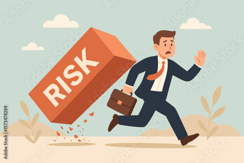 Businessman Running from Risk Concept. Risk Aversion, Avoiding Uncertainty, Investment Safety Decision, Preferring Security and Stability, Fear of Loss, Financial Caution Illustration