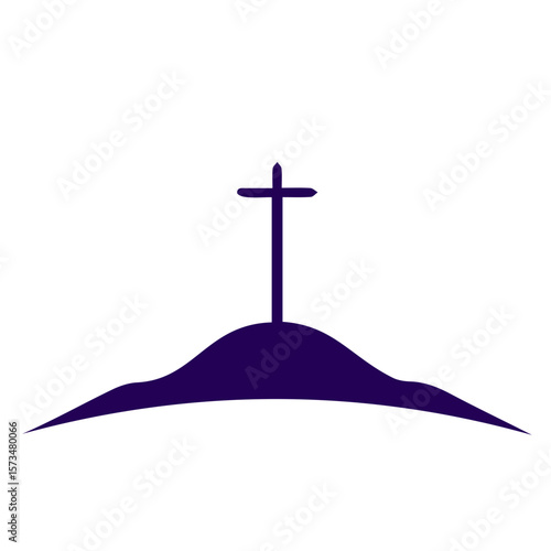 Grave hill with cross silhouette symbolizing remembrance on transparent background