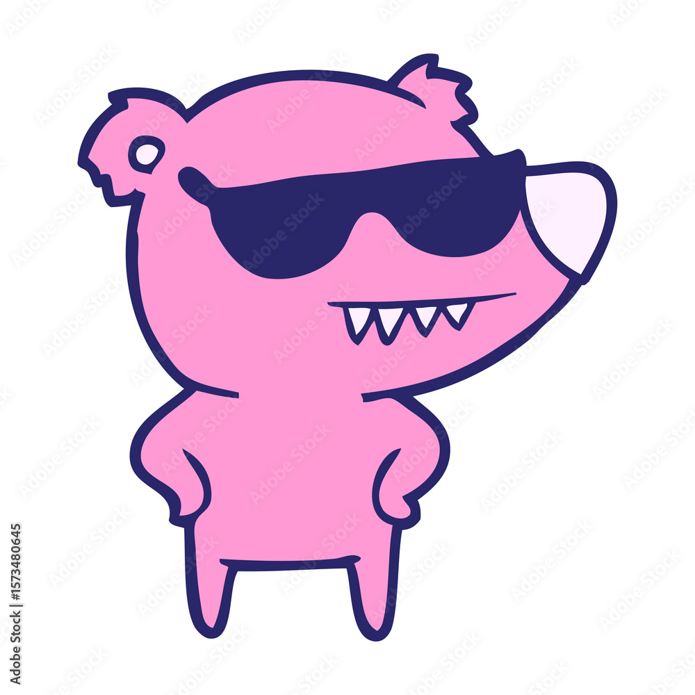 Fototapeta premium sunglasses bear cartoon with hands on hips in bright neon color