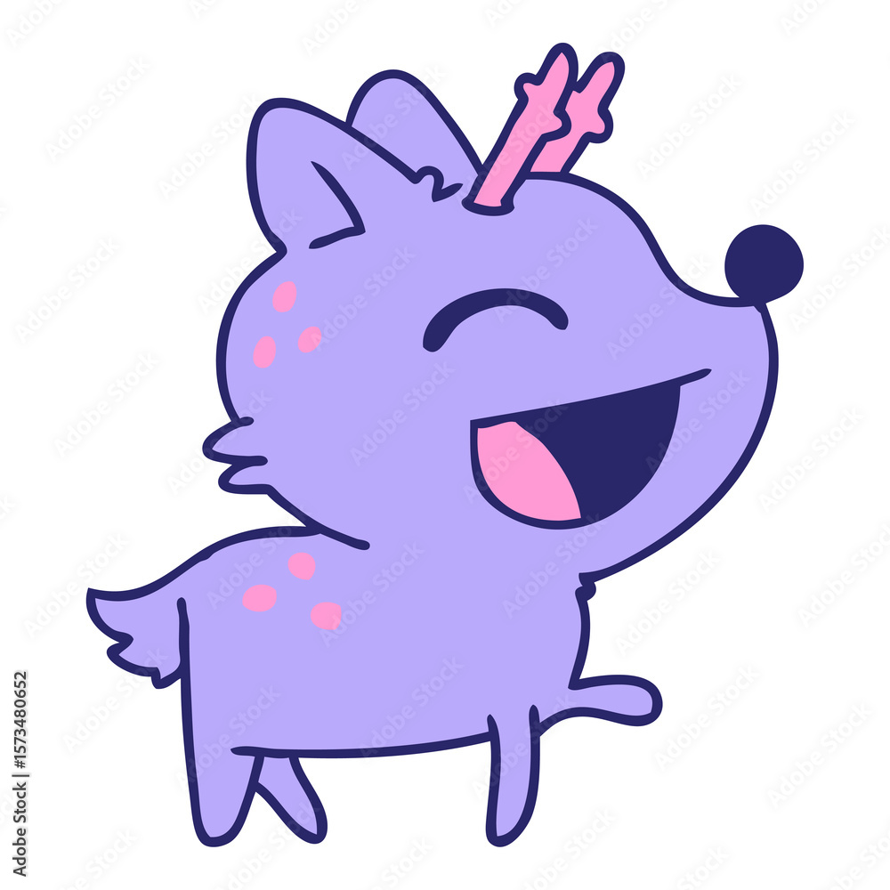 Fototapeta premium freehand drawn cartoon of cute red nosed reindeer in bright neon color