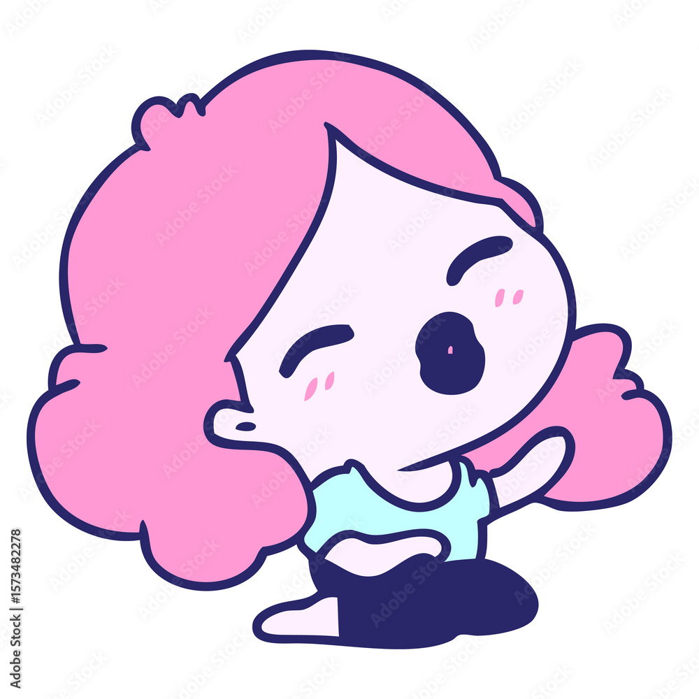freehand drawn cartoon of cute kawaii girl in bright neon color freehand drawn cartoon of cute kawaii girl in bright neon color