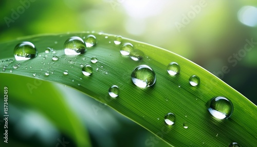 fresh water drops on green leaf nature