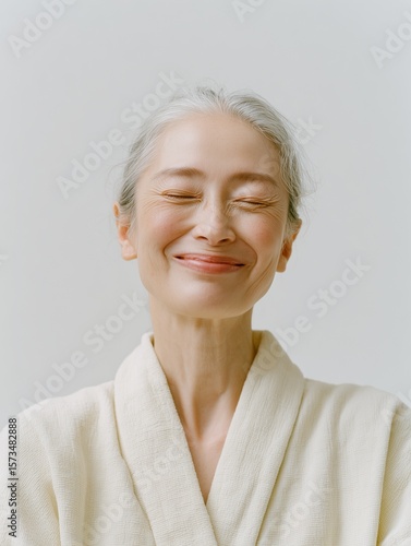 Graceful Aging, Japanese Radiant Senior Woman with Natural Beauty