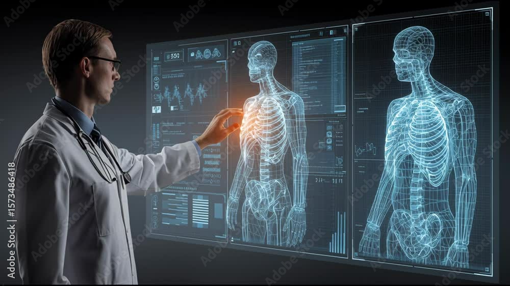 Doctor Interacting with Futuristic Medical Interface for Digital ...