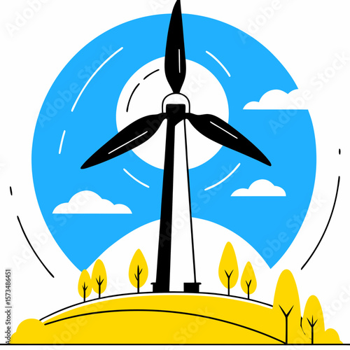 Wind turbine with landscape background