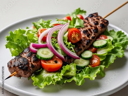 Fleischspieß mit frischen Salat