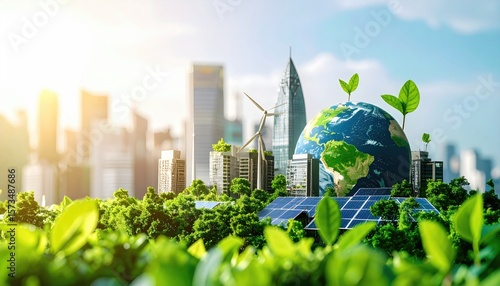 Cityscape with sustainable elements