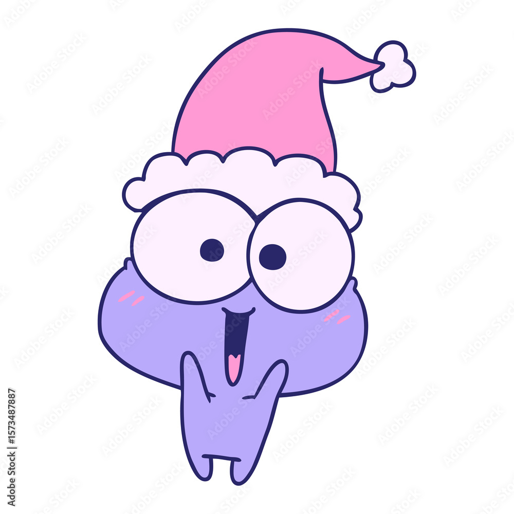 Obraz premium hand drawn christmas cartoon of kawaii frog in bright neon color