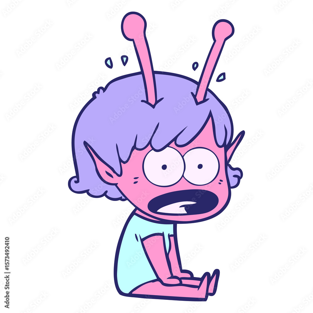 cartoon shocked alien girl in bright neon color cartoon shocked alien girl in bright neon color