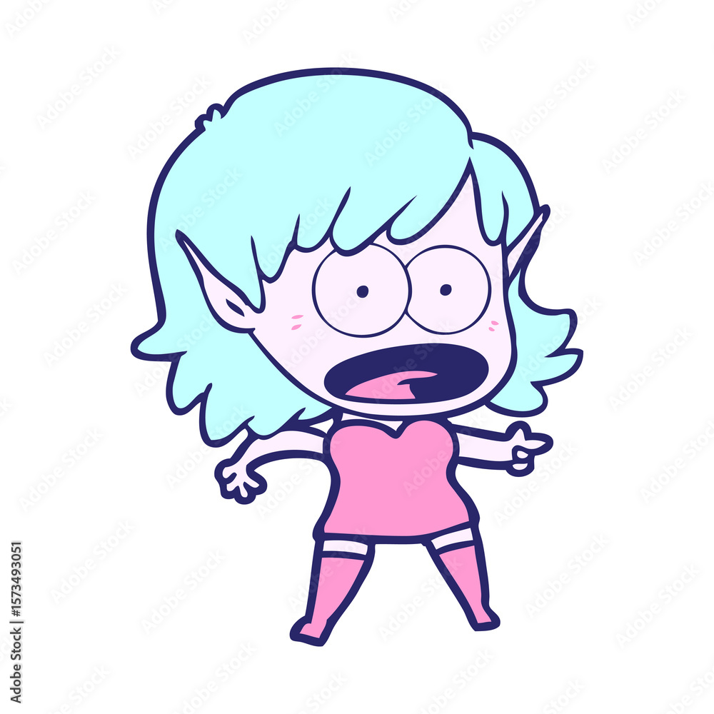 cartoon shocked elf girl in bright neon color cartoon shocked elf girl in bright neon color