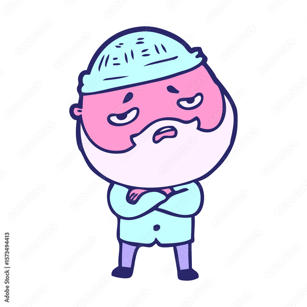 cartoon worried man with beard in bright neon color cartoon worried man with beard in bright neon color