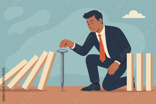 Business continuity and crisis management. Risk management and disaster protection concept. Proactive strategy to avoid danger and prevent domino effect chain reaction.