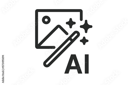 AI image editing icon. Photo enhancement with artificial intelligence. Minimal symbol for app or website UI. Vector concept for automatic retouch, generator, and filter.