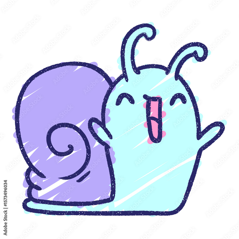 Fototapeta premium Happy Snail Chalk Drawing in bright neon color