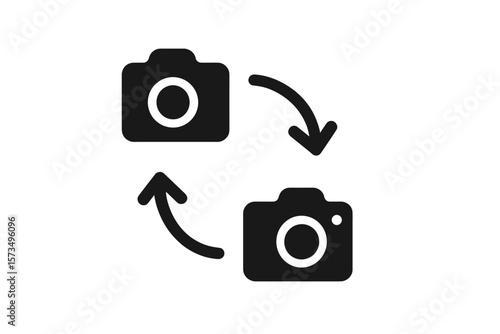 Camera change icon. Switch between front and back camera symbol. Flip camera vector sign. Rotate camera for selfie. UI element for mobile app. User interface button design.
