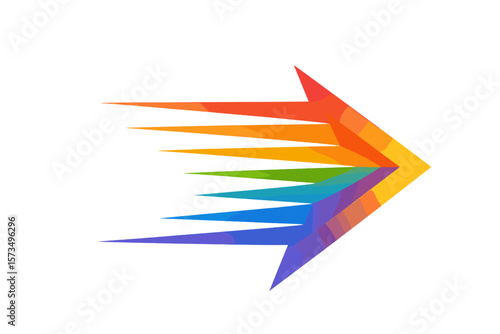 Colorful dynamic arrow moving forward. Symbol of speed, acceleration, and progress. Abstract vector icon for technology, data flow, or business growth. Rainbow pride concept.