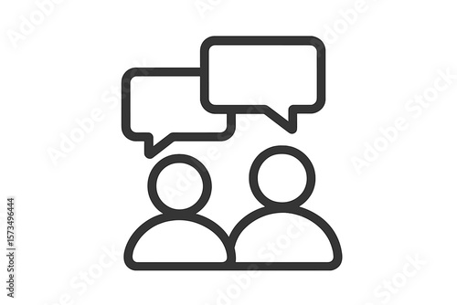 Two people talking icon. Conversation and chat symbol. Communication, dialogue, discussion concept. Speech bubble sign for social media, app, UI. Teamwork, collaboration.