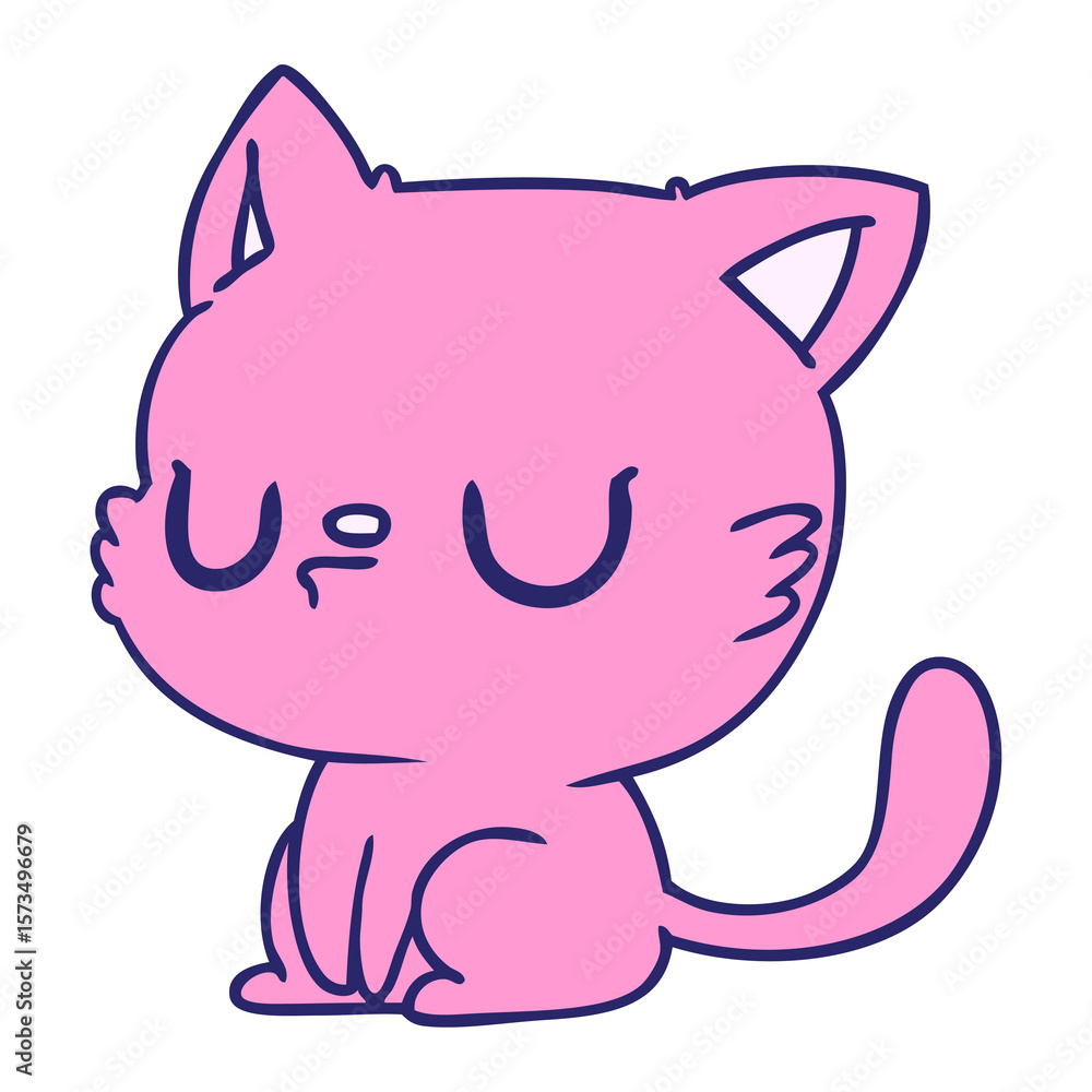 Fototapeta premium freehand drawn cartoon of cute kawaii cat in bright neon color