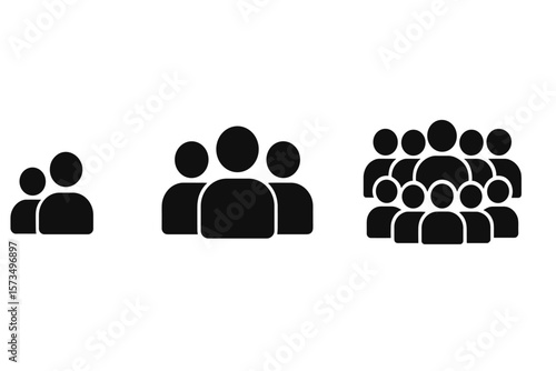 Group of People Icons Set. Small, Medium, Large Crowd Silhouettes. Teamwork, Community, Social Network, Users, Population, Society, Meeting, Organization, Group Symbol, Vector Illustration