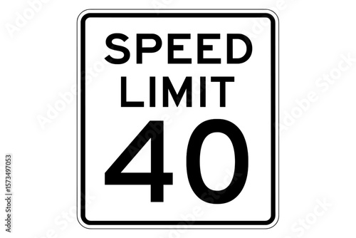 Speed Limit 40 Sign. Road Traffic Regulation Symbol. Black and White Square Signage. Driving Safety, Urban Street, Highway, Transportation Law, Caution, Vector Illustration, Printable Design