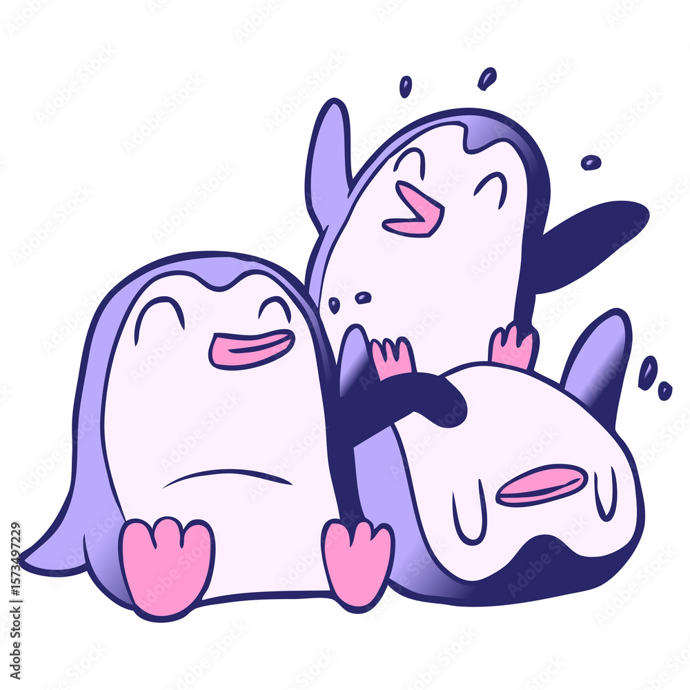 cartoon happy penguins in bright neon color cartoon happy penguins in bright neon color