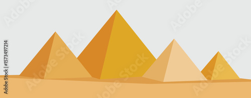 Geometric Illustration of Egyptian Pyramids in Desert