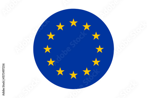 European Union Flag Round Icon. Blue Circle with 12 Yellow Stars. Official EU Symbol. Vector Illustration. European Unity Emblem. Isolated Transparent Background. Europe Banner.